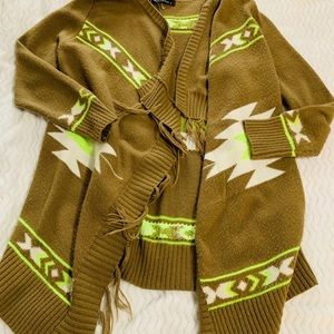Tribal print fringed cardigan
